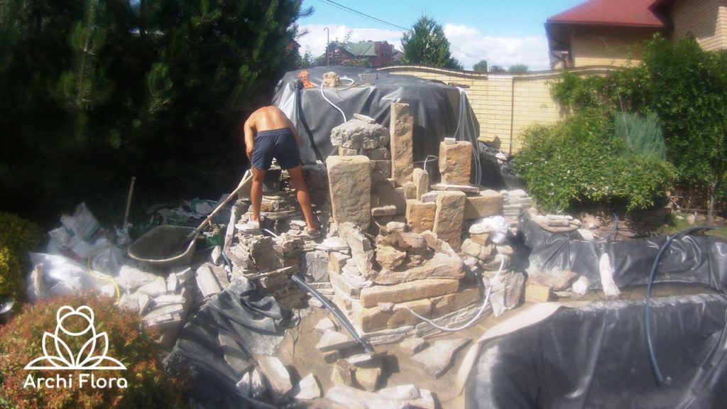 Декоративный водопад строительство в Харькове процес
